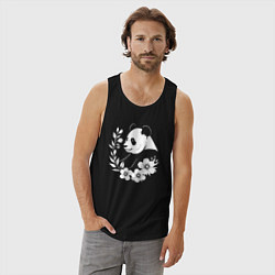 Майка мужская хлопок Панда среди цветов, цвет: черный — фото 2