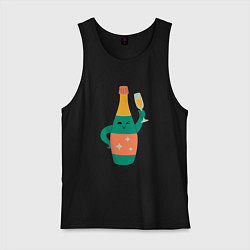 Майка мужская хлопок Бутылка шампанского, цвет: черный