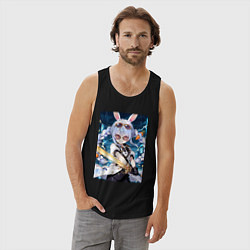 Майка мужская хлопок Кролик в очках с мечем, цвет: черный — фото 2