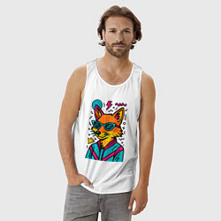 Майка мужская хлопок Лиса поп арт, цвет: белый — фото 2