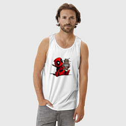 Майка мужская хлопок Дэдпул с куклой вуду, цвет: белый — фото 2