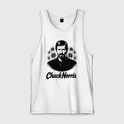 Майка мужская хлопок Чак Норрис в цветах, цвет: белый