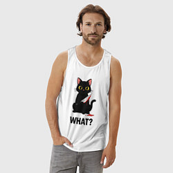 Майка мужская хлопок Черный котик с ножом, цвет: белый — фото 2