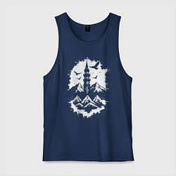 Майка мужская хлопок Башня с орлами в горах, цвет: тёмно-синий