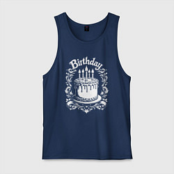 Майка мужская хлопок День рождения торт в орнаменте, цвет: тёмно-синий