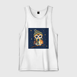 Майка мужская хлопок Сова в шапке и шарфе с фонарём, цвет: белый