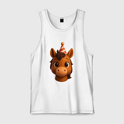 Майка мужская хлопок Новогодняя лошадка голова, цвет: белый