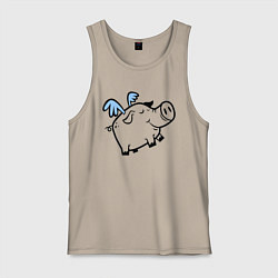 Майка мужская хлопок Крылатый поросёнок, цвет: миндальный