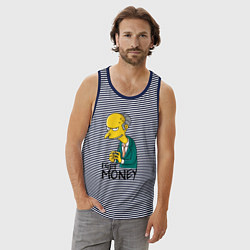 Майка мужская хлопок Mr. Burns: I get money, цвет: синяя тельняшка — фото 2