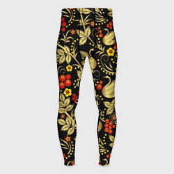 Тайтсы мужские Хохлома золотые лебеди, цвет: 3D-принт