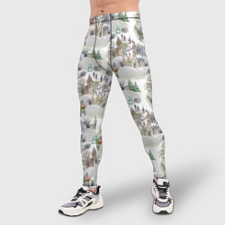 Тайтсы мужские Рождественский пейзаж - паттерн, цвет: 3D-принт — фото 2