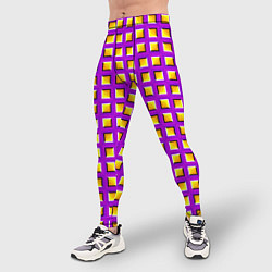 Тайтсы мужские Фиолетовый Фон с Желтыми Квадратами Иллюзия Движен, цвет: 3D-принт — фото 2