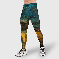 Тайтсы мужские Синие и жёлтые огни и царапины, цвет: 3D-принт — фото 2