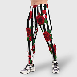 Тайтсы мужские Полосы и красные розы, цвет: 3D-принт — фото 2