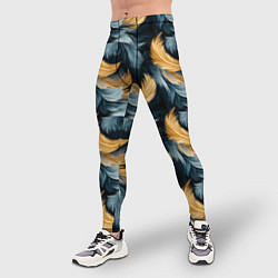 Тайтсы мужские Перья желтые серые паттерн, цвет: 3D-принт — фото 2