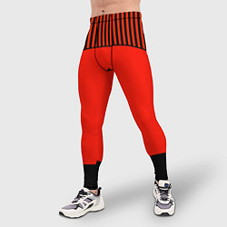 Тайтсы мужские Оранжево черный комбинированный узор в полоску, цвет: 3D-принт — фото 2