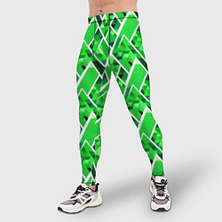 Тайтсы мужские Зелёные треугольники и белые полосы, цвет: 3D-принт — фото 2