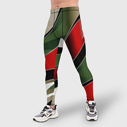 Тайтсы мужские Красные зеленые белые полосы абстракции, цвет: 3D-принт — фото 2