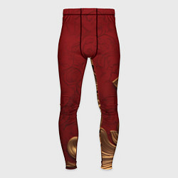 Тайтсы мужские Объемный золотой лист на красном текстурном фоне, цвет: 3D-принт