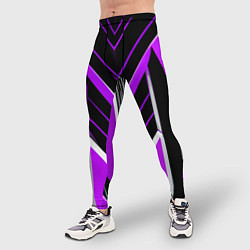 Тайтсы мужские Фиолетово-серые полосы на чёрном фоне, цвет: 3D-принт — фото 2
