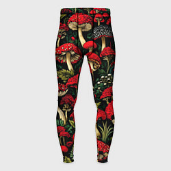 Тайтсы мужские Лесные красные грибы мухоморы - паттерн, цвет: 3D-принт