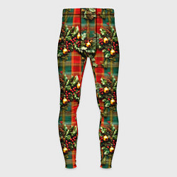 Тайтсы мужские Остролистный падуб на шотландской ткани, цвет: 3D-принт