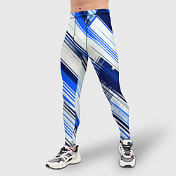 Тайтсы мужские Синие диагональные полосы на белом фоне, цвет: 3D-принт — фото 2