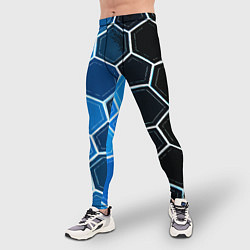 Тайтсы мужские Белые шестиугольники на чёрно-синем фоне, цвет: 3D-принт — фото 2