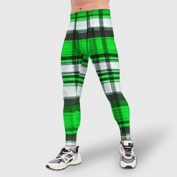 Тайтсы мужские Зелёно-белая ткань в клетку, цвет: 3D-принт — фото 2