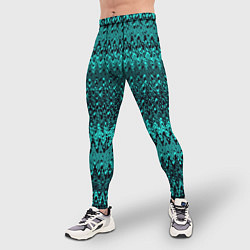 Тайтсы мужские Бирюзовый узоры, цвет: 3D-принт — фото 2