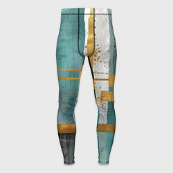 Тайтсы мужские Узоры акварелью бирюзового и золотого цвета, цвет: 3D-принт