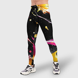 Тайтсы мужские Мазки краски на черном, цвет: 3D-принт — фото 2