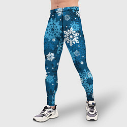 Тайтсы мужские Снежинки белые и голубые, цвет: 3D-принт — фото 2