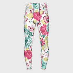 Тайтсы мужские Розы красные и бирюзовые, цвет: 3D-принт