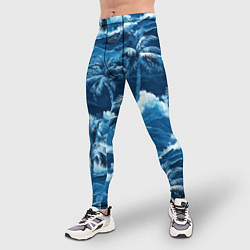 Тайтсы мужские Пальмы и волны - голубые оттенки паттерн, цвет: 3D-принт — фото 2
