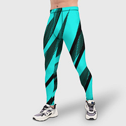 Тайтсы мужские Неоновый голубой с чёрным абстракция с полосами, цвет: 3D-принт — фото 2