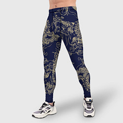 Тайтсы мужские Золотые драконы на синем, цвет: 3D-принт — фото 2
