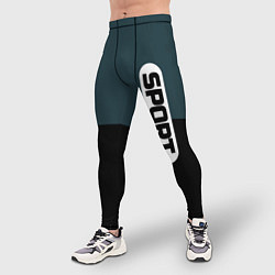 Тайтсы мужские Sport чёрно-синий с белым, цвет: 3D-принт — фото 2