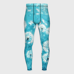Тайтсы мужские Белые одуванчики на бирюзовом фоне, цвет: 3D-принт