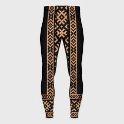 Тайтсы мужские Славянский золотой узор на черном - вышиванка руба, цвет: 3D-принт