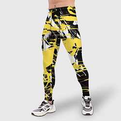 Тайтсы мужские Желтая краска на черном, цвет: 3D-принт — фото 2