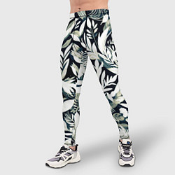 Тайтсы мужские Чёрно-белый стилизованный цветочный, цвет: 3D-принт — фото 2