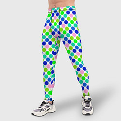 Тайтсы мужские Разноцветный синий розовый зеленый горох на белом, цвет: 3D-принт — фото 2