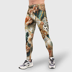 Тайтсы мужские Цветы на кусках мрамора и леопардовом узоре, цвет: 3D-принт — фото 2