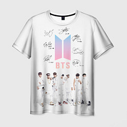 Футболка мужская BTS белый постер, цвет: 3D-принт