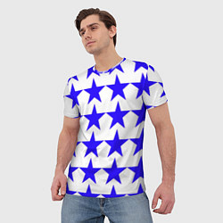 Футболка мужская Синие звёзды на белом фоне, цвет: 3D-принт — фото 2
