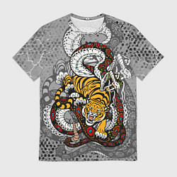Футболка мужская Змея и ТигрTiger Snake Fight, цвет: 3D-принт