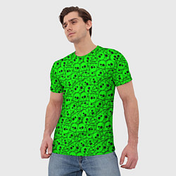 Футболка мужская Черепа на кислотно-зеленом фоне, цвет: 3D-принт — фото 2