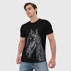 Футболка мужская Лошадь на черном фоне, цвет: 3D-принт — фото 2