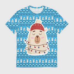 Футболка мужская Медведь в гирляндах Новый год, цвет: 3D-принт